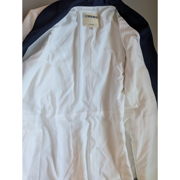 NWD L'AGENCE Single-button Contrast Lapel Smoking Blazer Size 2 White #1K458 - Picture 12 of 13